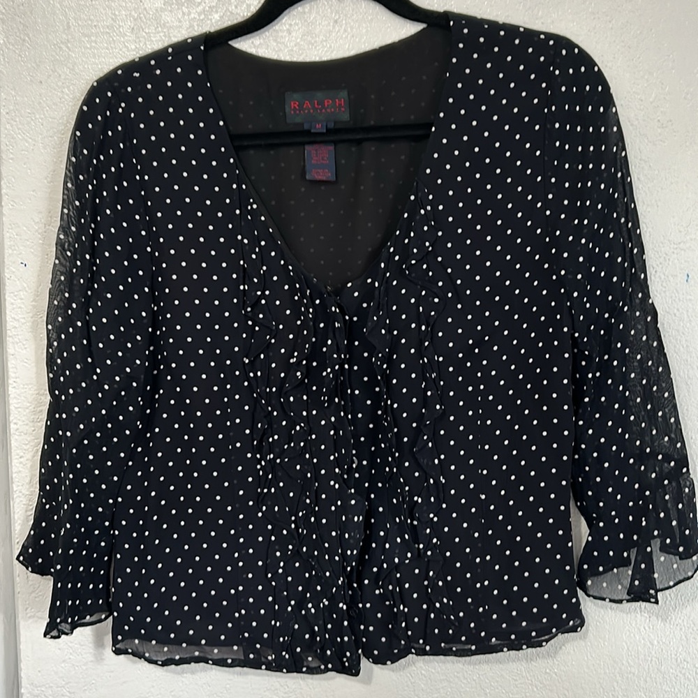 Ralph Lauren M blouse gauze ruffle 3/4 sleeves